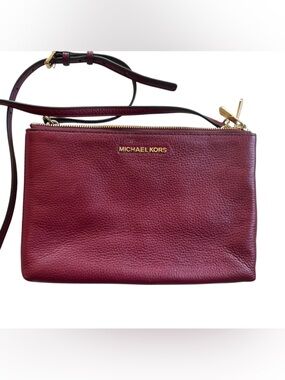 Michael Kors Pebbled Leather Two Toned Crossbody - Burgundy/Wine & Monogram